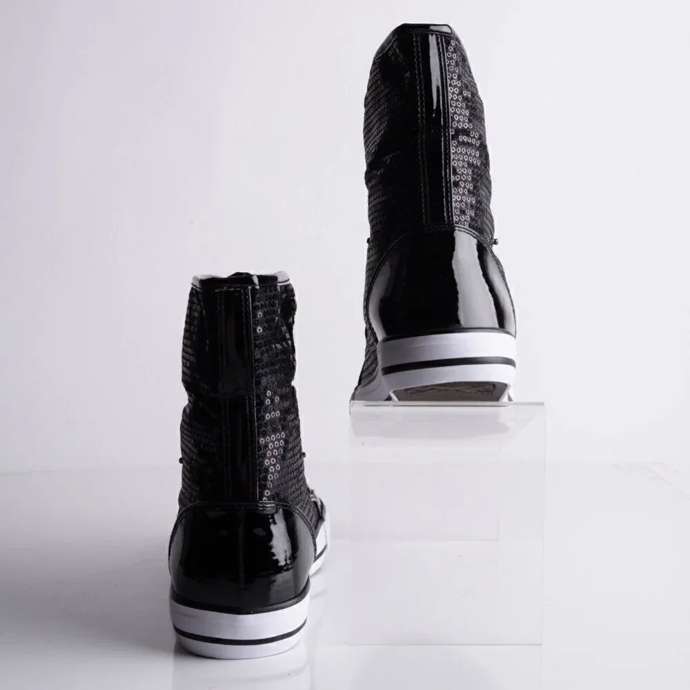 Double Platinum Womens Black Destiny High Top Sequin Sneaker Shoes US 8.5 New